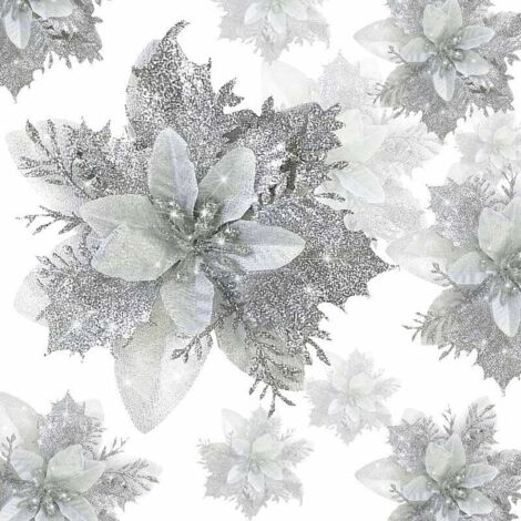 20pcs Autre décoration pour Noël Decoration Noel, Fleur de Noel Artificielle, Guirlande Noel Sapin de Scintillantes,Pendentifs Fleurs Artificielles, pour Arbre de Nol de Fête, Couronne,14cm (1/5)