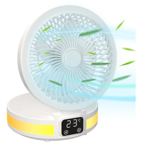 Ventilateur de Table, Pliable Ventilateur Silencieux Rechargeable Ventilateur de Bureau Portable avec Veilleuse, 4 vitesses, 100° Oscillation pour la Maison Bureau Chambre Voyage (Blanc) (1/5)