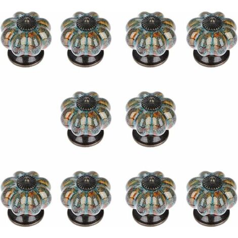 Lot de 10 boutons en céramique avec boutons colorés et poignées en forme de citrouille pour armoires, armoires de cuisine et de salle de bain (bleu) (1/4)