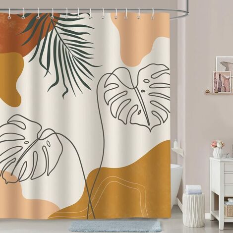 Rideau de Douche Feuille Tropicale Bohème Minimaliste 180 x 180 cm Rideau de Bain Tissu Polyester Anti Moisissure Imperméable Lavable Rideau Salle de Bain avec 12 Crochets pour Baignoire， (1/5)