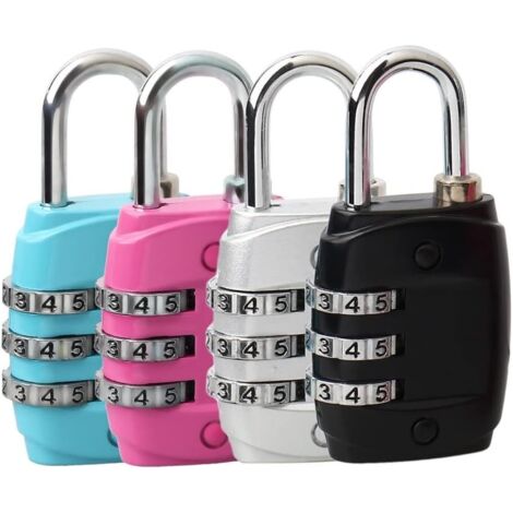 Lot de 4 Cadenas Code de 3 Chiffres, Petit Cadenas Valise Avion Cadenas Casier College Métal Cadenas a Code pour Casier Exterieur Gym (4 Couleurs) (1/5)