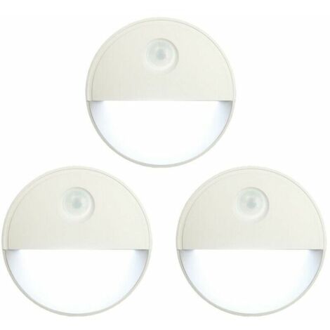 3pcs détecteur de mouvement lumière intérieur, sans éblouissement à piles sans fil led veilleuse pour placard toilette chambre salle de bain armoire cuisine couloir escalier (1/4)