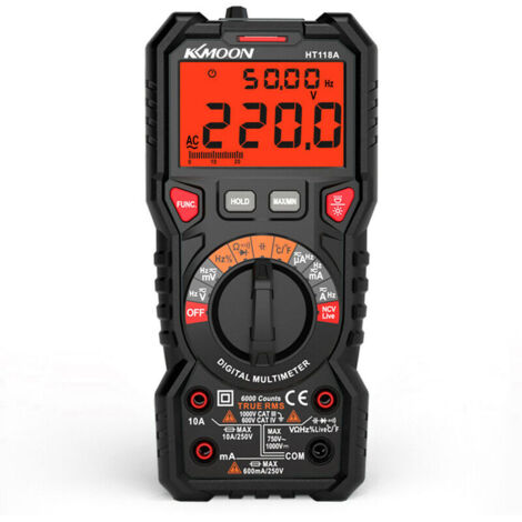 HT118A Multimètre numérique Auto Range Multimètre 6000 Comptes True RMS Mesure AC/DC Tension Courant Résistance Capacité Fréquence Température NCV Test Diode avec LCD Rétroéclairage Lampe de Poche