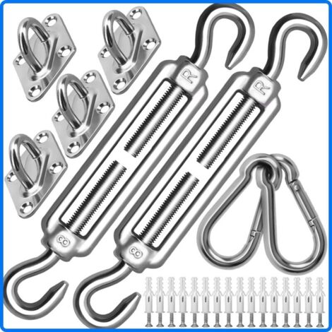 Kit de fixation de voile d'ombrage M8 robuste, kit de fixation d'auvent en acier inoxydable 304 pour triangle et carré, kit d'accessoires (M8) (1/4)