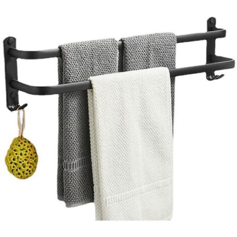 Porte-Serviettes Mural pour Salle de Bain, Porte-Serviettes Adhésif Noir Mat, Non Oxydation, Porte-Serviettes en Alliage d'Aluminium Non Perforé (Double Bars) (1/5)