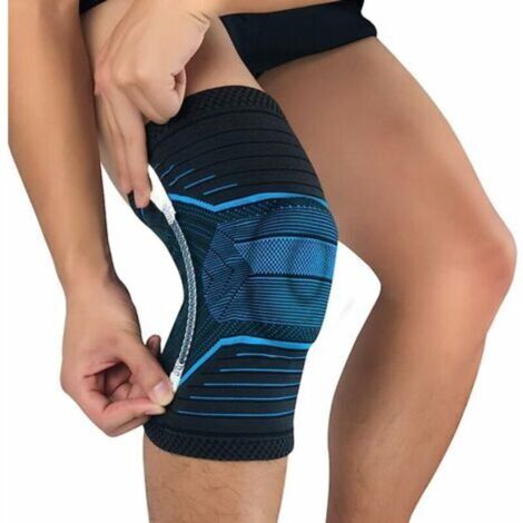 Genouillère avec coussinet en gel de silicone et stabilisateurs latéraux pour compression et stabilisation améliorées pour le sport, soulagement de la douleur arthrite et du ménisque (Bleu, M) (1/5)