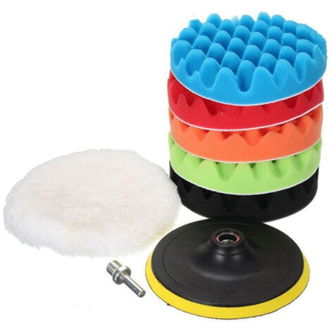 8Pcs Voiture Polissage Fartage Buffing Pad Eponge Kit Set Pour Voiture Polisseuse Tampon Waxer Sander Polissage De Fartage D'Etancheite Glaze Comprend 5 Tampons De Polissage + 1 + 1 Tampon Woollen 7 p