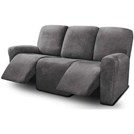 Housse de canapé inclinable Housse de canapé inclinable en velours stretch 3 coussins Housse de canapé inclinable Housse de canapé Épaisse et douce lavable (lot de 8) (Gris foncé)