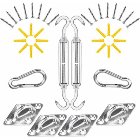 Fixation Voile D'ombrage,Mât de Fixation pour Voile D'ombrage 40Pcs,Kit de Fixation Inoxydable Voile D'ombrage,Kit de Montage Fixations pour Voile D'ombrage Triangulaire,Voile D'ombrage Rectangulaire (1/4)