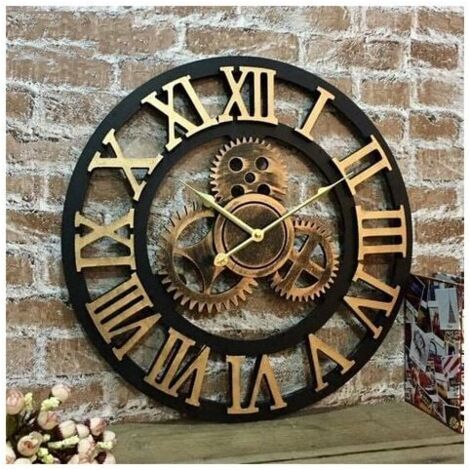 Silencieux 3D Style européen rétro créatif Horloge Murale Industrielle engrenage Art personnalité Salon décoration Horloge(40cm)
