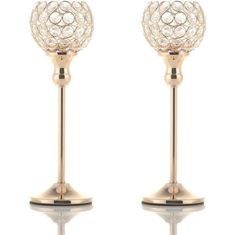 Bougeoirs Cristal Rond Doré, Décoration Centre de Table Mariage, pour Saint Valentin(2pcs, 35cm de Haut) Emballage de Boîte Cadeau, (1/5)