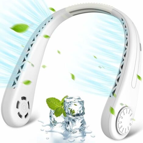 Ventilateur Nuque Portable, Portable USB leafless fande Cou ,3 Vitesses, mini ventilateur portable Silencieux Réglable à 360° pour Bureau Domicile Voyage En Plein Air,Blanc (1/5)