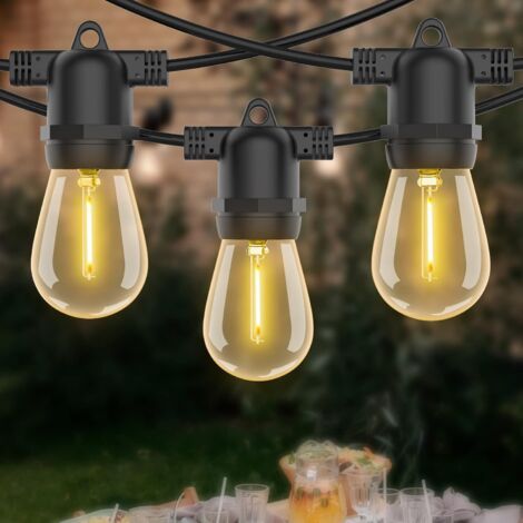 100Ft Guirlande Lumineuse, S14 Guirlande Lumineuse Exterieure avec 30 Ampoules LED Blanc Chaud, IP65 étanche, Décoration Extérieur et Intérieur pour Jardin Fête Patio