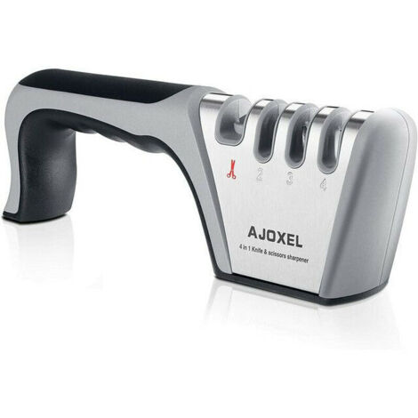 Aiguiseur de couteaux professionnel, aiguiseur de couteaux de cuisine 4 en 1 et aiguiseur de ciseaux, aiguiseur de couteaux avec caoutchouc antidérapant pour couteaux en acier inoxydable et en céramiq (1/5)