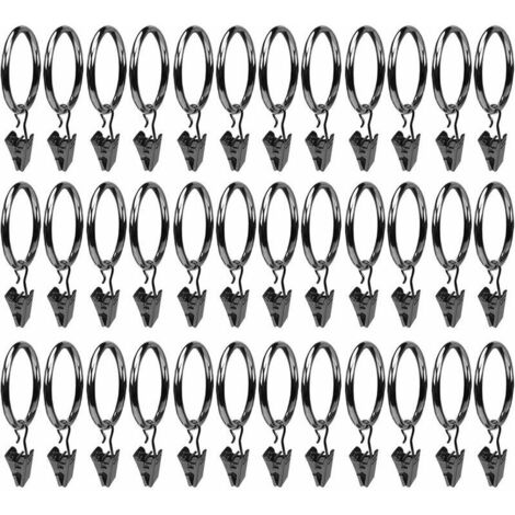 Pince pour Rideaux 38mm, Clips de Rideau, 36 pièces Anneaux Rideaux avec Pince, Fait de Fer, avec des Clips, Solide et Durable, pour Rideaux, Rideaux de Douche, pendentifs, Photos (Noir) (1/4)
