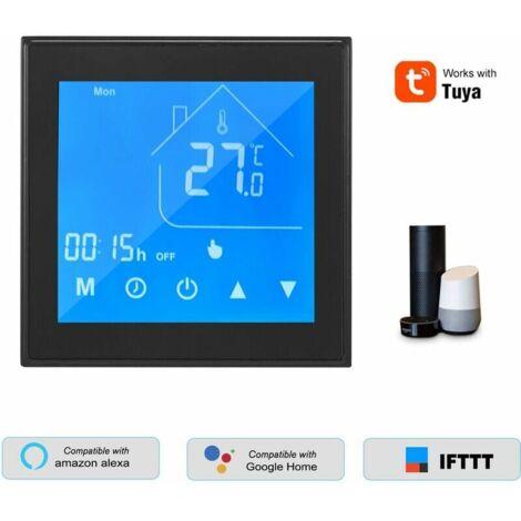 Tuya Wifi Thermostat Intelligent Chaudiere De Chauffage De La Chaudiere Thermostat Ecran Tactile / Commande App Supports Puissance Commande Vocale 3A Noir (1/5)