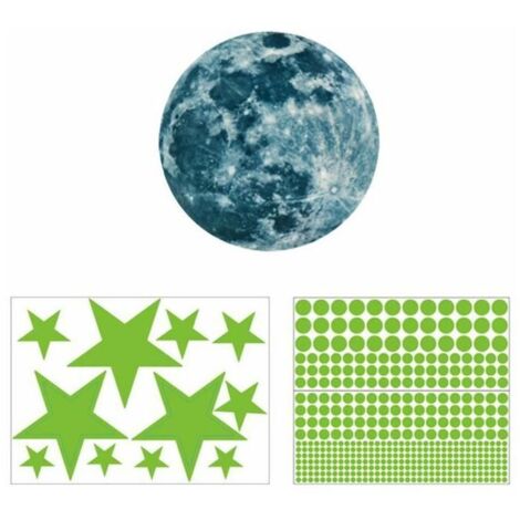 Stickers Muraux 3D 435 Pièces Points Étoiles Fluorescentes et 1 Pièce Lune À l'intérieur et à l'exterieur (1/4)
