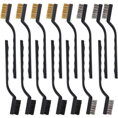 Lot de 15 brosses métalliques avec manche incurvé en acier inoxydable Laiton et nylon pour nettoyage de soudure et de rouille 5 pièces par type (1/5)