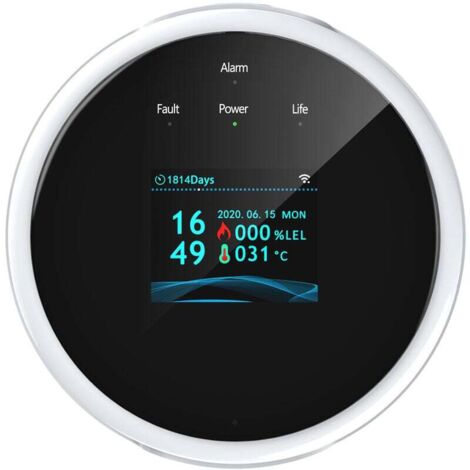 Détecteur de fuite de gaz Wifi et alarme incendie Affichage LCD Montage mural APP Contrle Smart Wi-Fi Testeur de gaz naturel/GPL Alarme de méthane Buzzer avec invite vocale sonore et lumineuse pour le (1/5)