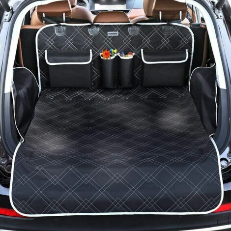Protecteur de coffre de voiture universel pour chiens, 2 grandes poches, imperméable et antidérapant, housse de coffre 185 x 105 cm pour la plupart des voitures, gris -