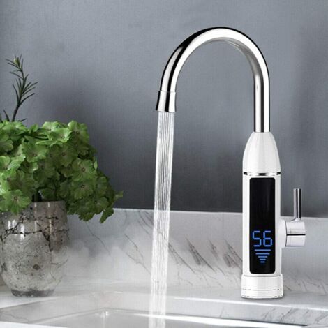 Robinet d'eau Électrique, Chauffe-eau de Cuisine 3000W 220V Robinet d'eau Chauffant avec Chauffe-eau Intégré, Robinet d'eau avec Affichage de La Température, Robinet Rotatif 360 ° (1/5)