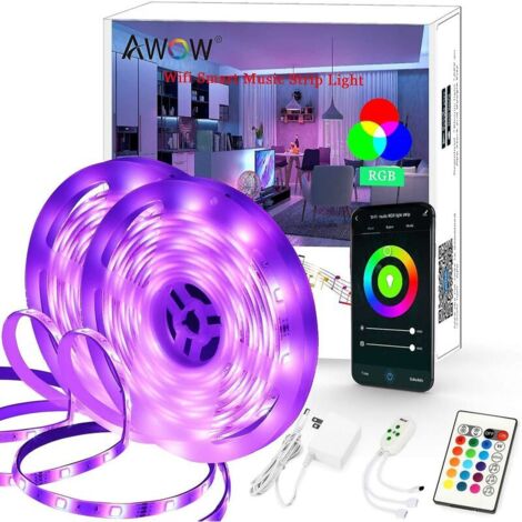 Bande lumineuse Wifi Music Strip Lights 32.8ft 10m avec télécommande IR Kit de bandes lumineuses RVB à changement de couleur flexible pour la maison, la chambre, la cuisine, la décoration de bricolage (1/5)