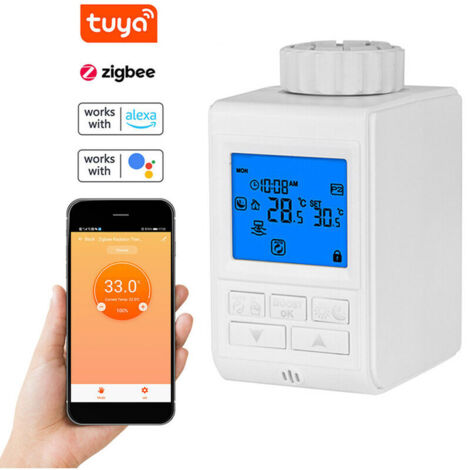 Tuya Zigbee Écran LCD TRV Vannes de radiateur thermostatiques Contrôle de température intelligent Vannes de chauffage Vannes de radiateur thermostatiques Contrôle d'application programmable hebdomadai (1/5)