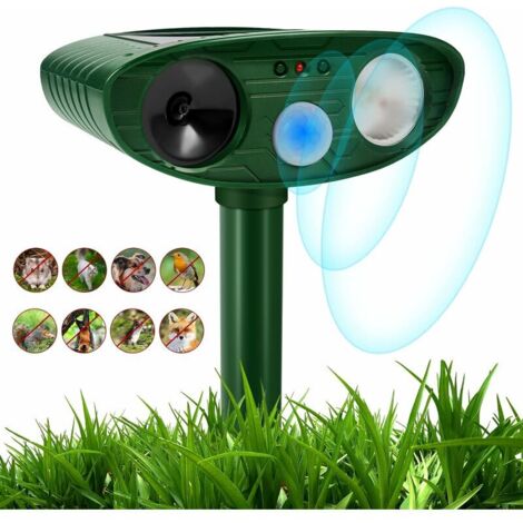Répulsif pour chat, répulsif solaire pour animaux, jardin étanche, répulsif pour animaux à ultrasons avec lampe flash LED et haut-parleur à capteur de mouvement PIR, utilisé dans les jardins (1/4)