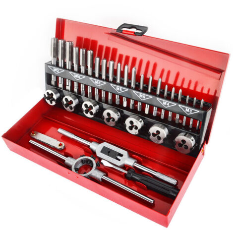 Coffret de 32 Pièces Tarauds et Filières en Acier Allié au Tungstène Métrique Taraud et Filière Vis Outils de Coupe Kit de Filetage de Forage Conique avec Étui de Rangement,Lilaris (1/5)