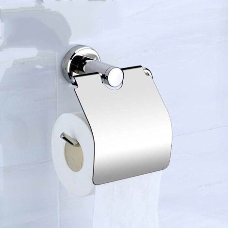 Porte Papier Toilette Porte Rouleau Papier Toilette Montage Mural INOX Porte Papier Toilette avec Couverture Chrome Fini Couleur Argent (1/2)