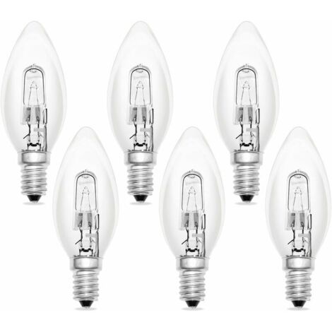 Pack de 6 ampoules incandescentes bougie E14 60W 230V, flamme E14, blanc chaud 2700K, 650LM, dimmable, C35 transparent, idéal pour les lustres et les lampes de bureau (1/5)