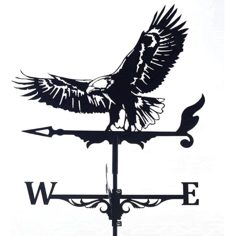 Girouette vintage en métal - Motif animal - Noir - Indicateur de direction du vent - Pour jardin, toit, paddock - Décoration d'aigle (1/4)