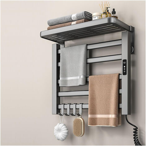 Sèche-serviettes électrique 100W étanche IPX4 – Température réglable 30-70°C – Minuterie 1-9h – 4 crochets coulissants