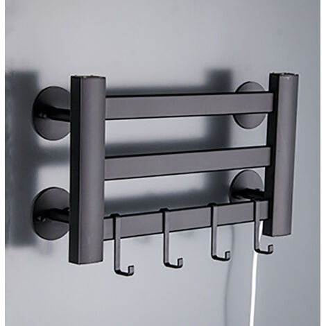 Sèche-serviette électrique 120W – Température constante – Murale sans poinçonnage – 3 couches – Noir