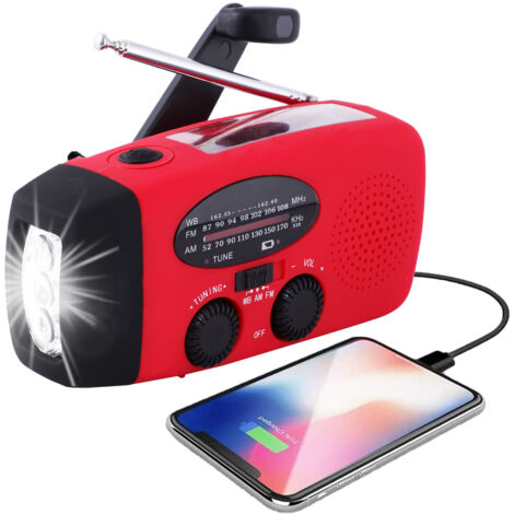 Shmshng – Radio solaire portable – Manivelle auto alimenté AM/FM/NOAA – Lampe de poche 3 LED – Chargeur USB pour randonnée et camping - 3-LED