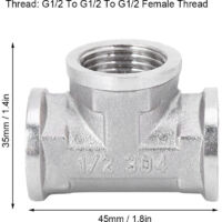 Adaptateur de raccord de tuyau fileté en acier inoxydable, G1/2 à G1/2 à G1/2, filetage femelle Type T