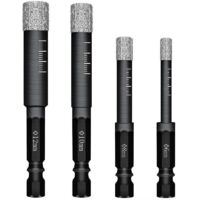 Lot de 4 Forets Mèches diamant pour Carrelage Céramique Grès Cérame Tuiles Verre Pierre. Mèches Diamantées Professionnelles Carreaux de Céramique Drill Bits Tool - 6mm 8mm 10mm 12mm--