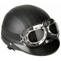 Casque de scooter Vespa, casque d'hiver coupe-vent avec visière lunettes UV style rétro vintage 54-60 cm (noir)