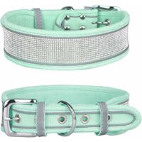 Collier pour chien réfléchissant moyen grand chien paillettes en daim avec strass, cravate pour animaux de compagnie et numéros de téléphone portable anti-perte (vert)