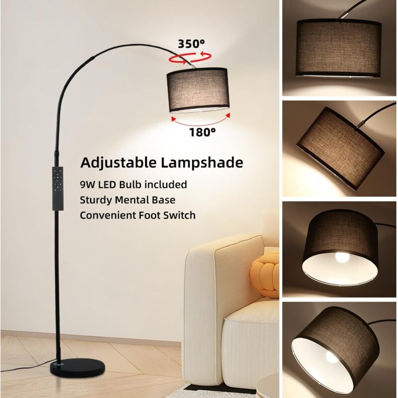 EDISHINE Lampadaire Salon 165 Cm Moderne Or - Abat-jour Lin, LED Dimmable Télécommande, Minuterie 1h, 2700K-6000K, Luminosité 0-100%