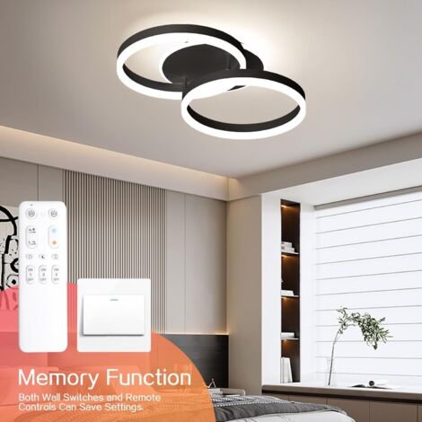 Amdelne Plafonnier LED Salon 50cm - 2 Anneaux, 36W, Télécommande, Intensité Variable, Métal+Acrylique - Fonction Mémoire, Chambre/Bureau
