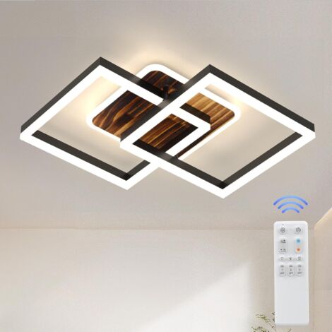 Antenlicht 40W Plafonnier LED Noir bois 3600LM,3000-6500K,Moderne Losange Acrylique 65cm,Télécommande,Luminaire pour salon chambre [Classe F]