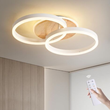 Amdelne Plafonnier LED Moderne 50 cm- Design 2 Anneaux, 36W avec TélécommandeIntensité Variable & Fonction Mémoire - Métal et Acrylique -ldéal pour Salon, Chambre ouSalle à Manger