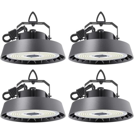 Antenlicht-Lot de 4 Luminaire LED industriel UFO 150W 22500LM 5000K,IP65,Lentille 120°,170LM/W,Highbay Spot pour Entrepôt Atelier Usine Hall Industriel-Noir[Classe B]
