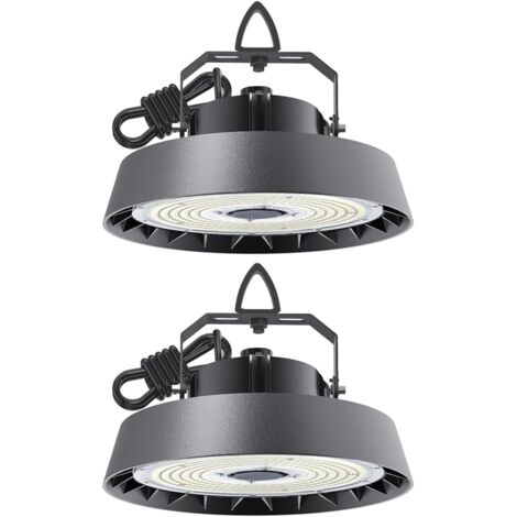 Antenlicht-Lot de 2 Luminaire LED industriel UFO 200W 34000LM 5000K,IP65,Lentille 120°,170LM/W,Highbay Spot pour Entrepôt Atelier Usine Hall Industriel-Noir[Classe B]