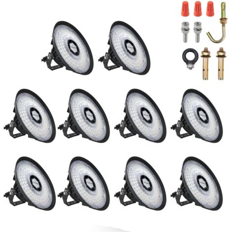 Antenlicht-Lot de 10 Luminaire LED industriel UFO 200W 34000LM 5000K,IP65,Lentille 90°,170LM/W,Highbay Spot pour Entrepôt Atelier Usine Hall Industriel-Noir[Classe B]