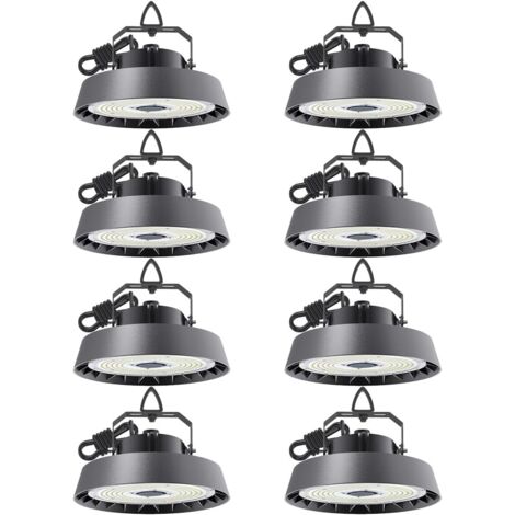 Antenlicht-Lot de 8 Luminaire LED industriel UFO 150W 22500LM 5000K,IP65,Lentille 120°,170LM/W,Highbay Spot pour Entrepôt Atelier Usine Hall Industriel-Noir[Classe B]