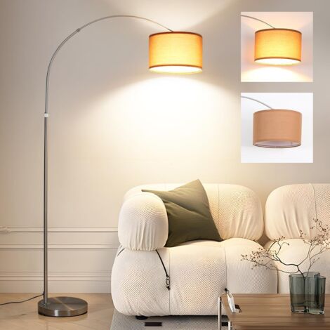 Antenlicht Lampadaire à Arche Silver 165-180cm avec Ampoule,Abat-jour Tissu Marron Ø33cm,E27 9W max. 60W,Interrupteur au Pied,pour Salon Chambre-[Classe E]
