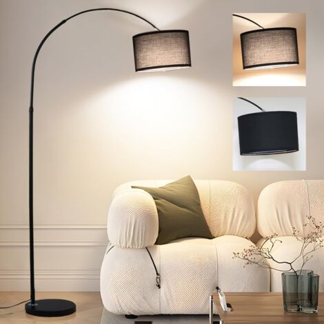 Antenlicht Lampadaire à Arche Noir 165-180cm avec Ampoule,Abat-jour Tissu Noir Ø33cm,E27 9W max. 60W,Interrupteur au Pied,pour Salon Chambre-[Classe E]