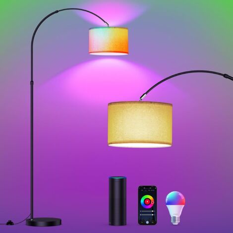 Antenlicht Lampadaire à Arche Noir 165-180cm, Abat-jour Tissu Marron Ø33cm,RGB,3000K-6500K,E27 9W max. 60W,Télécommande,APP,Timer,pour Salon Chambre-[Classe E]